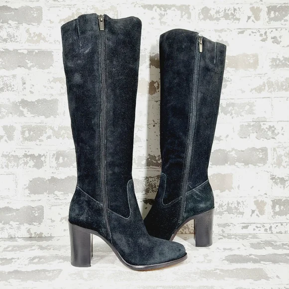 New Vince Camuto Perlanie Leather Black Pointy Toe Heel Knee Hight Boot T166 - Picture 3 of 13